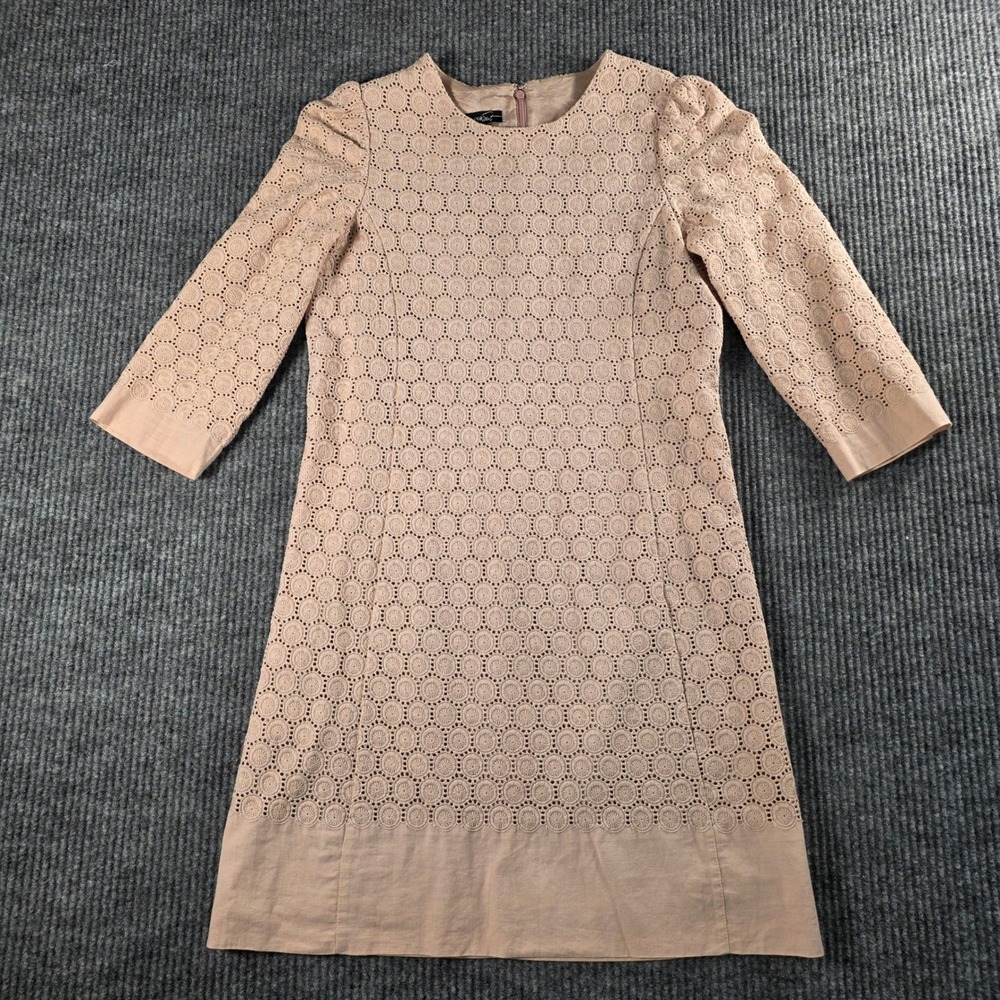 Mango Suit Womens Blush Pink Eyelet Cotton Shift Dress Size 4 3/4 Sleeve Nude